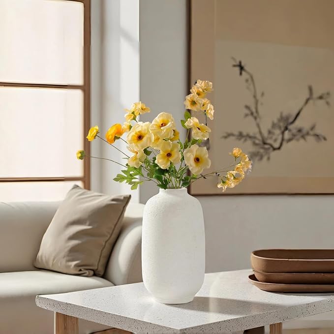 White Ceramic Flower Vase, 10.8" H | Tall Farmhouse Style, Hand-made Textured - Image 9