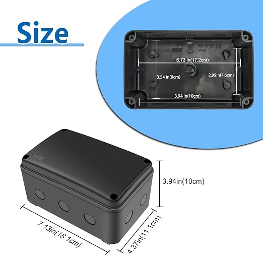 Black IP66 Waterproof Outdoor Electrical Box, 7.12 x 4.5 x 4 inch - Image 7