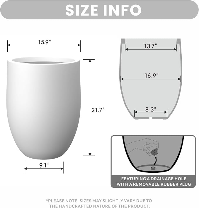 Kante White Concrete Planter 21.7" Tall All-Weather Round Large Pot - Image 2