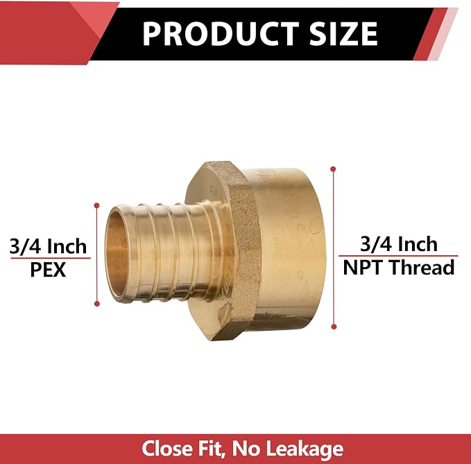 EFIELD Pex 3/4" x 3/4" Female NPT Thread Adapter | PEX Barb Crimp Brass Fitting - Image 2