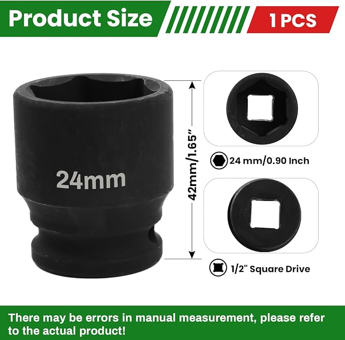 1/2" Drive 24mm Deep Impact Socket, 6 Point Chrome Molybdenum Steel Heavy Duty - Image 2