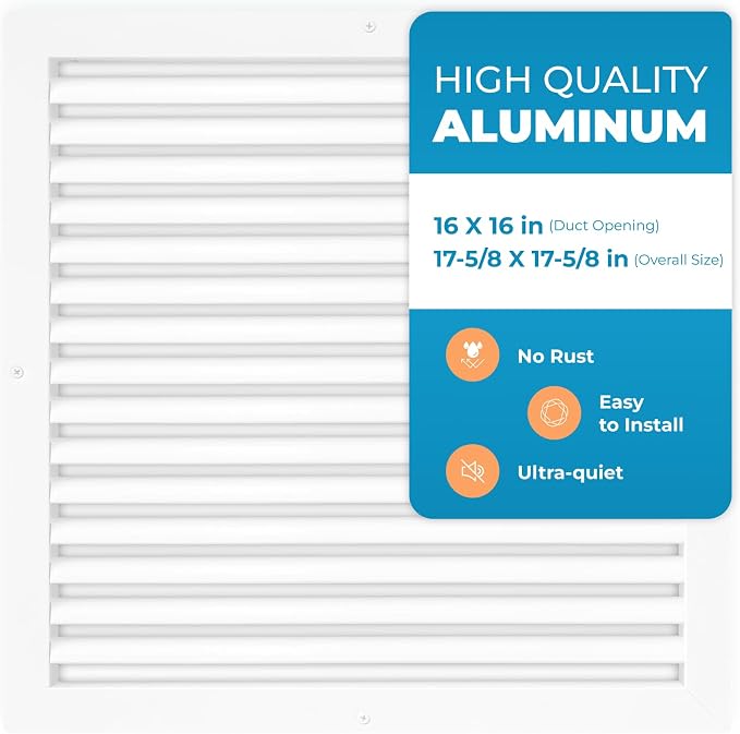 Aluminum 16 x 16 Inch Cold Air Return Vent Cover, Rustproof AC Transfer Grille by Air360