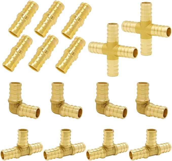 Hooshing 16 Pack 3/4" PEX Fitting Combo, Cross Set | Heavy Duty Brass Barb by Hooshing