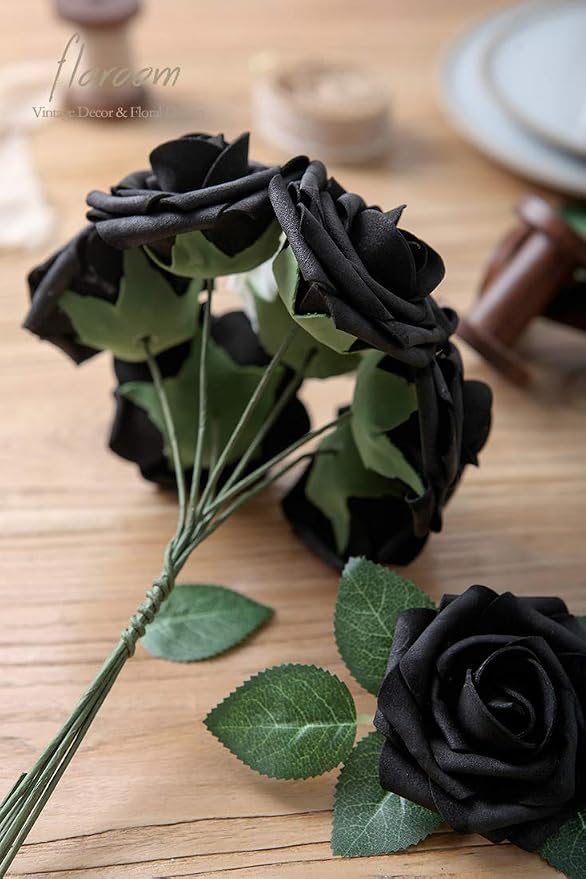 Artificial Flowers 25pcs Real Looking Black Foam Fake Roses - Image 3