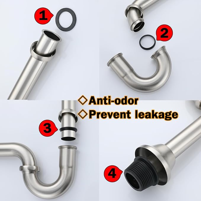 RANDOM Brass P Trap with Pop Up Drain Stopper Kit Without Overflow, Brushed - Image 7