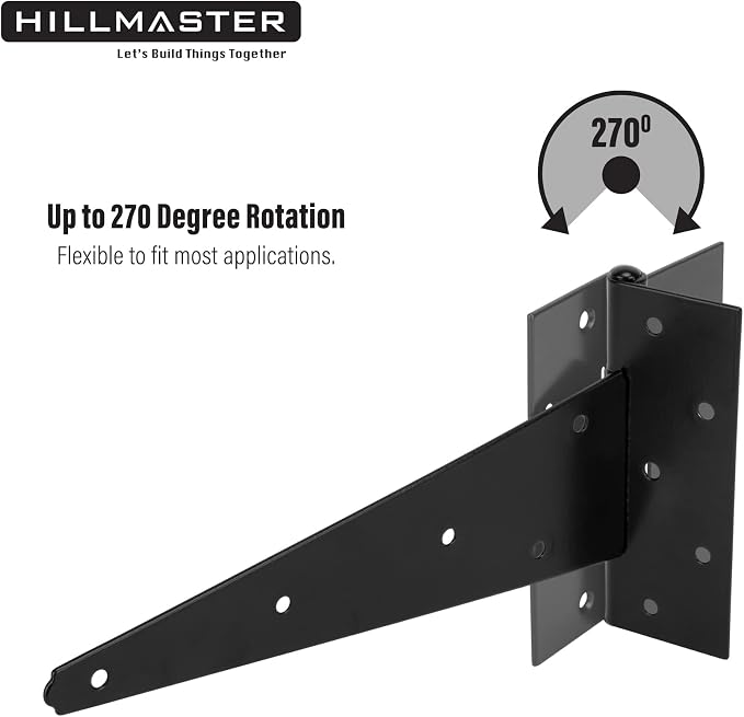HILLMASTER 12 Inch T-Strap Heavy Duty Shed Door Hinges Gate Strap Hinges Black - Image 4