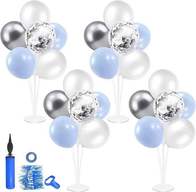 ZJDHPTY 4Set Light Blue Silver Balloon Stand Table Centerpieces Party Decor | by ZJDHPTY
