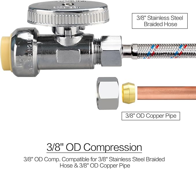 Brass Straight Stop Valve, 1/2" PTC Input, 3/8" OD Compression Output | - Image 5