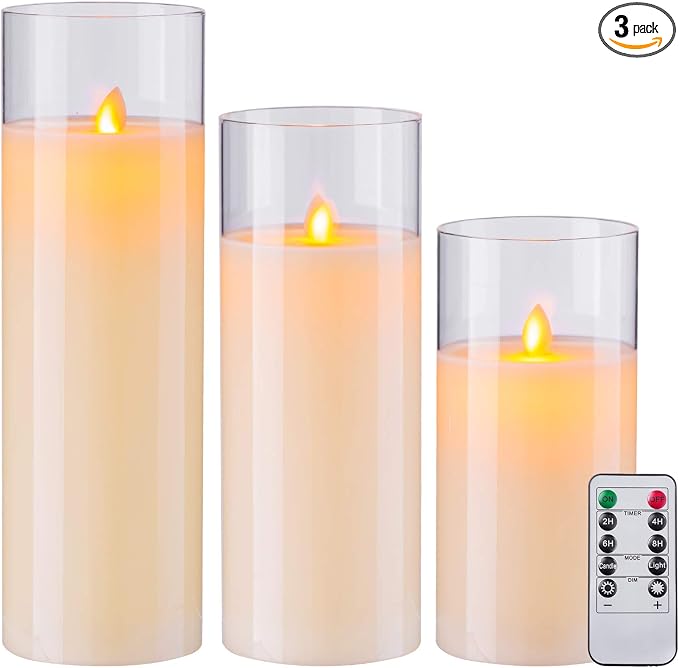 AKU TONPA Pack of 3 Flameless Candles Battery Operated Real Wax Glass by AKUTONPAFlamelessCandles