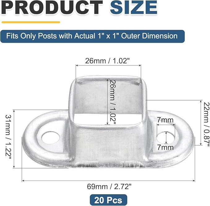 uxcell 20 Pack Square Post Flange Base, Fits 1x1 Square Tube Galvanized Steel - Image 2