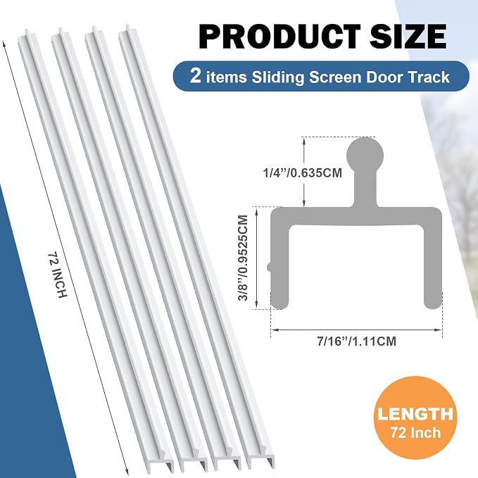 CroBlissful 2 Pcs Sliding Screen Door Track Bottom Replacement 72 Inch White - Image 2