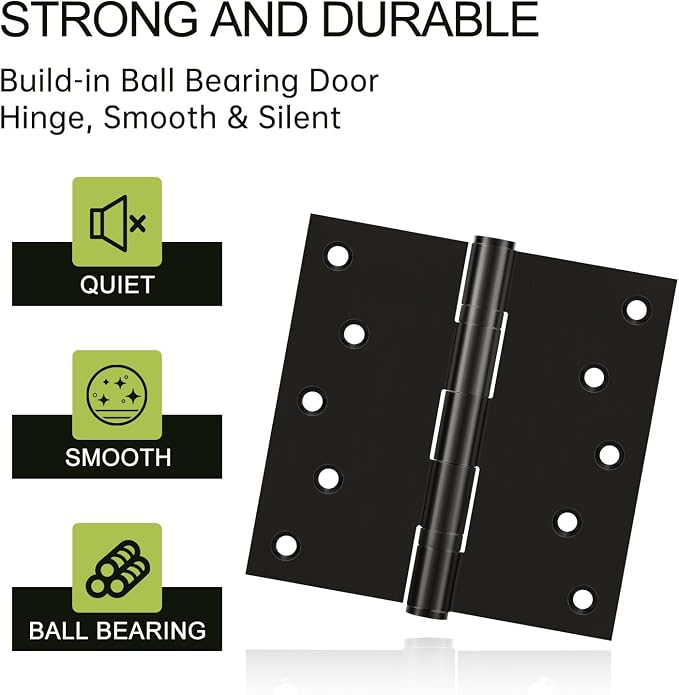 Black Stainless Steel Door Hinges 5x5 Inches, Heavy Duty Ball Bearing Hinges - Image 3