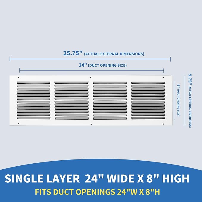 24x8 Return Air Grille, Air Return Vent Cover, AC Vent Cover, Cold Air Return - Image 2