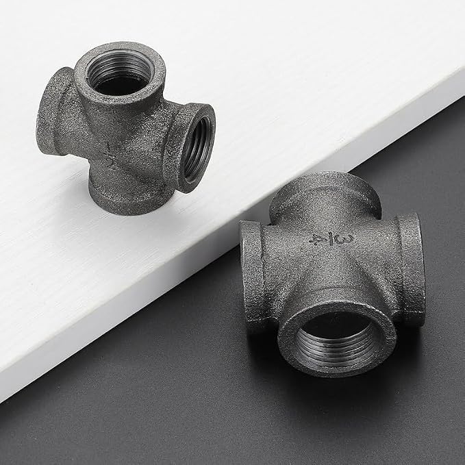 3/4" Pipe Fittings 4-Way Cross Fitting Home Expert 4 Pack | Malleable Cast Iron - Image 2