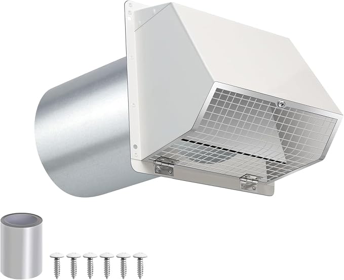 6 Inch Hooded Wall Vent with Screen and Damper, Dryer Vent Cover Outside by JYINCPED