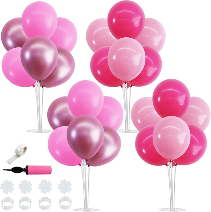 TONIFUL 4 Set Metallic Pink Balloon Stand Balloon Centerpiece by TONIFUL