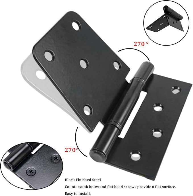 3-1/2" Heavy Duty Gate Hinges, 8 Pack Black Iron Shed Door T Hinges - Image 3