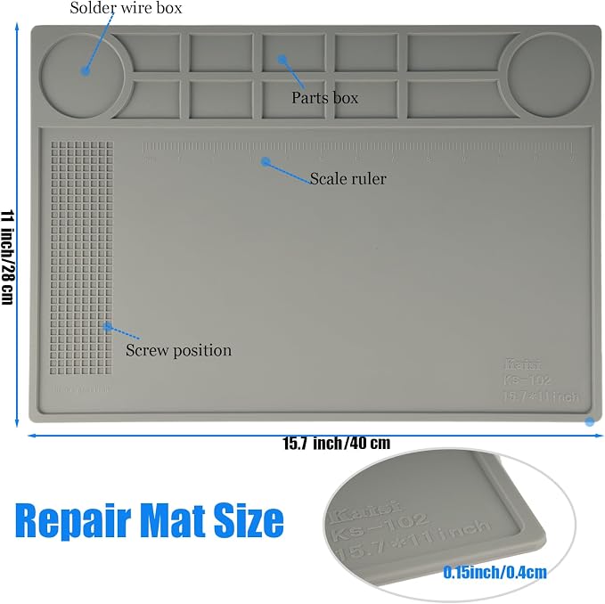 Kaisi KS-102 Repair Work Mat, Heat Resistant 932°F Silicone Soldering Mat - Image 2