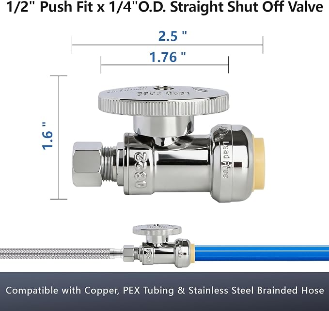 WiseWater Push Connect Straight Stop Valve 1/2" x 1/4" | 1/4 Turn - Image 5