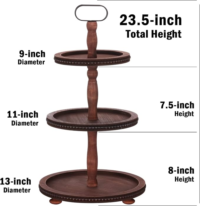 Urban Deco Wooden Tiered Tray 3-Tier Decorative Tray Stand Farmhouse Serving - Image 2