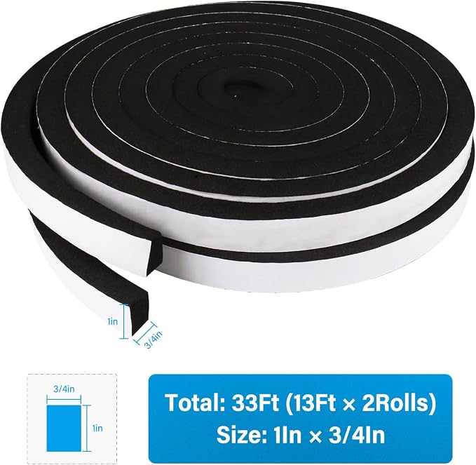 DGSL Foam Weather Stripping, 33Ft Door Window Seal Tape | Self Adhesive - Image 2