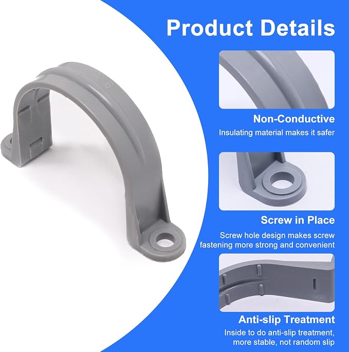 2 Inch PVC Pipe Strap, 2-Holes Conduit Pipe Clamps Plastic Pipe Supports - Image 3