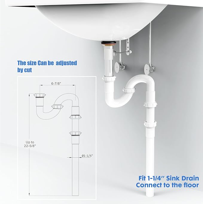 Bathroom Sink Drain Kit, for Most 1-1/4” Kitchen or Bathroom Sinks Drain Repair - Image 4