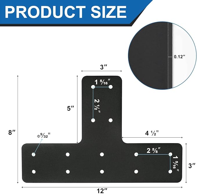 T Post Bracket 2pcs, 12x8 Flat Mending Plate, T Shape Brackets | Black Powder - Image 2
