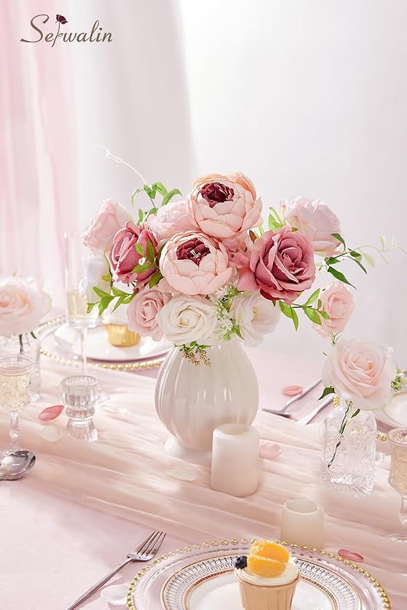 Serwalin Artificial Flowers Combo Pink Peonies Silk Flowers - Image 2
