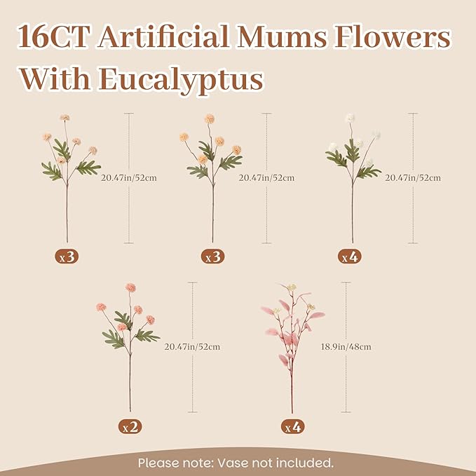 Alupssuc 16 Pcs Faux Silk Mums - Image 6
