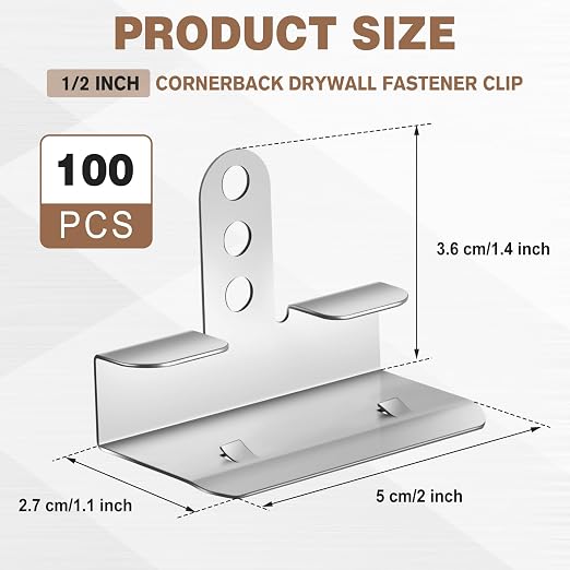 100 Pack 1/2 Inch Drywall Corner Repair Clips – Wall Back-up Fasteners - Image 2