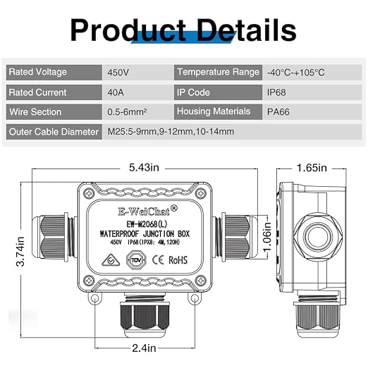 Junction Box Outdoor Waterproof Electrical Box, IP68 Black Outdoor M25 coaxial - Image 3