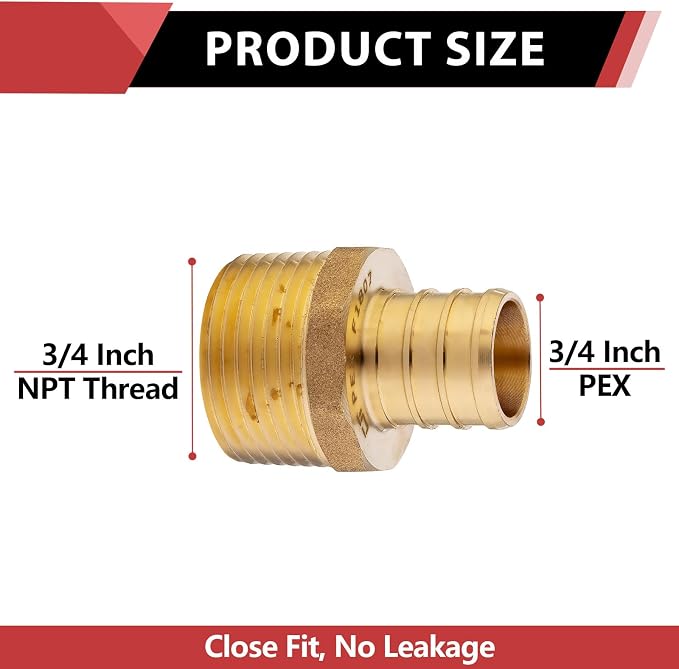 10PC Pex Barb Crimp Brass Fittings 3/4Inch x 3/4Inch NPT Male Adapter | ASTM - Image 2