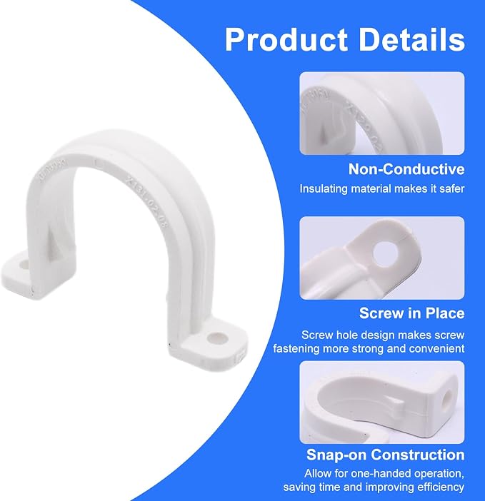 1 Inch PVC Pipe Strap, 2-Holes Conduit Pipe Clamps Plastic Pipe Supports - Image 3