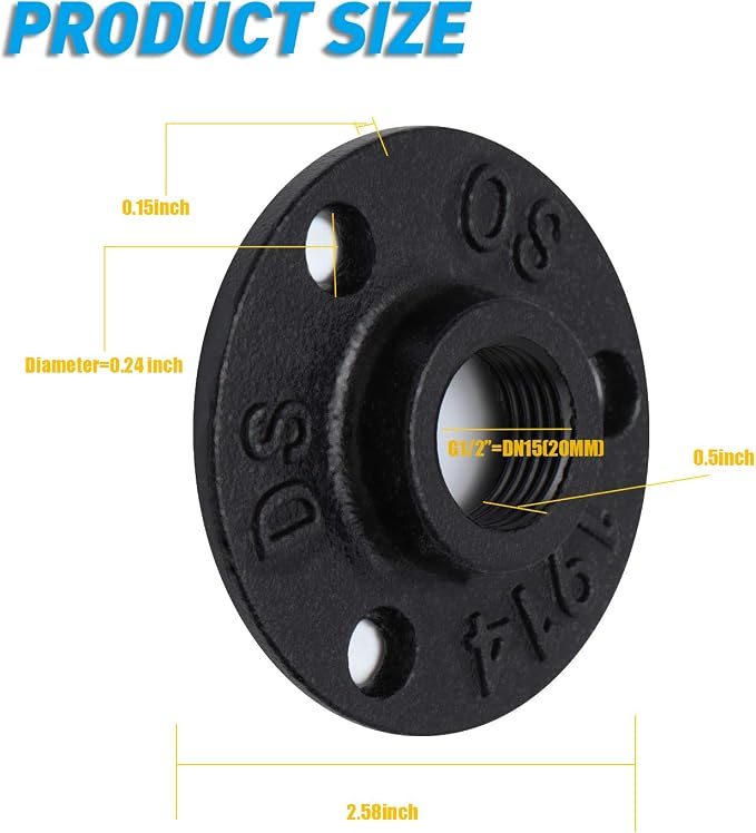 1/2" Antirust Black Floor Flange, 20 Pack Malleable iron Pipe Fittings - Image 2