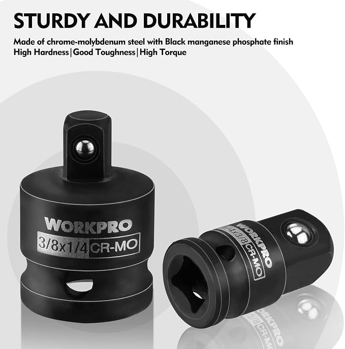 WORKPRO 4-Piece Impact Socket Adapter and Reducer Set, CR-MO Steel | 1/4" - Image 2