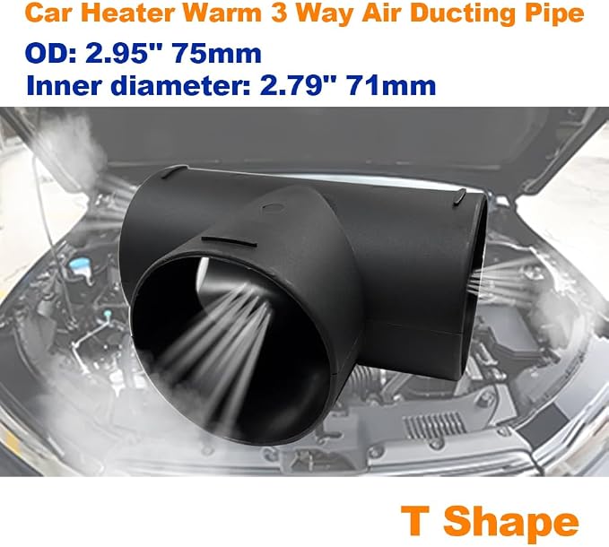 75mm Car Heater Warm 3 Way Air Ducting Pipe, Universal T Shape Outlet Connector - Image 2