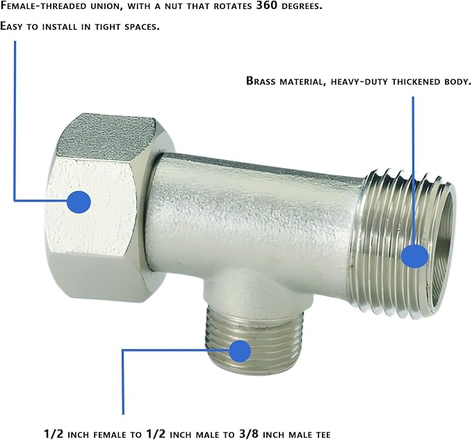 1/2" x 3/8" T-Type Tee, 3-Way Brass Adapter | - Image 4