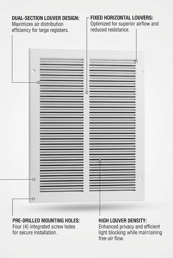 18 x 12 Inch Return Air Vent Cover, Solid Steel HVAC Grille - Image 3