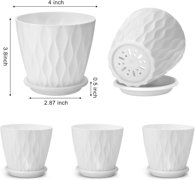 YNNICO 4 inch Plant Pots, 5 Pack Flower Pots Outdoor Indoor, Planters - Image 2