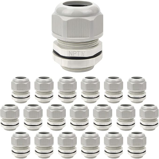 20 Pack NPT 1/2" Cable Glands Waterproof Adjustable 6-12mm Cable Connectors by LeMotech