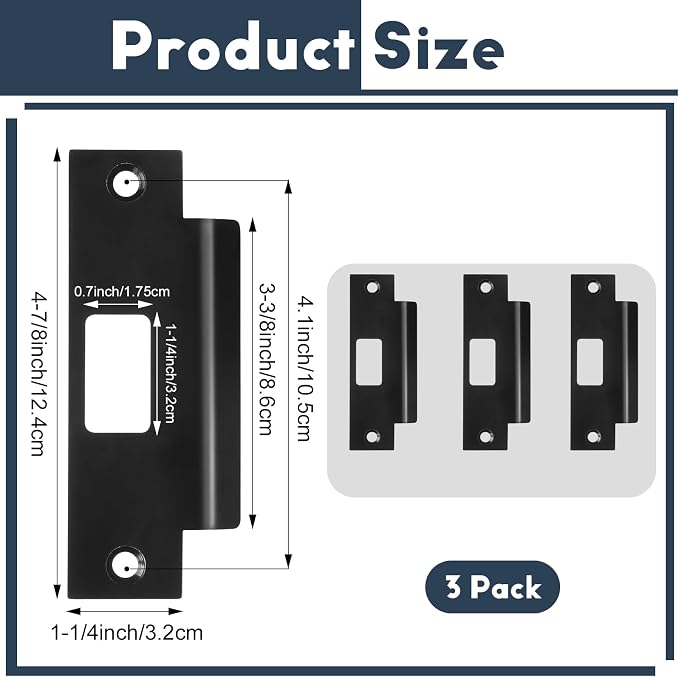 3Pcs Stainless Steel Strike Plate Universal Door Strike Plate 4 7/8" x 3 3/8" - Image 2