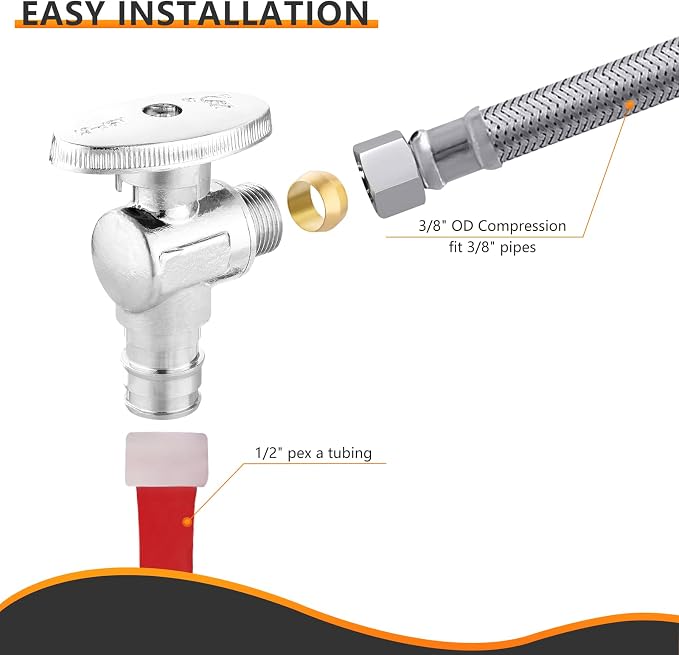 50PC HeSun 1/2" PEX-A Expansion x 3/8" OD Compression Angle Stop Valve | PEX-A - Image 6