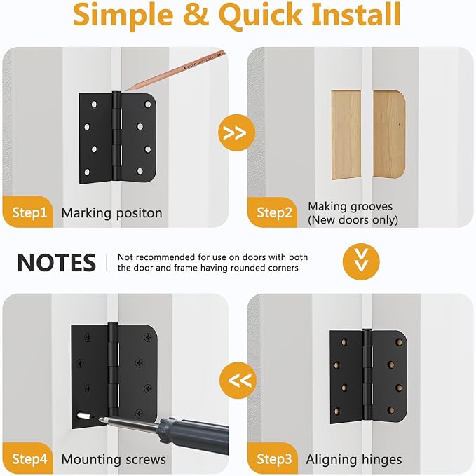 Luxbaro 3 Pack Black Door Hinges 4 Inch, Exterior Door Hinges | Removable Pin - Image 6