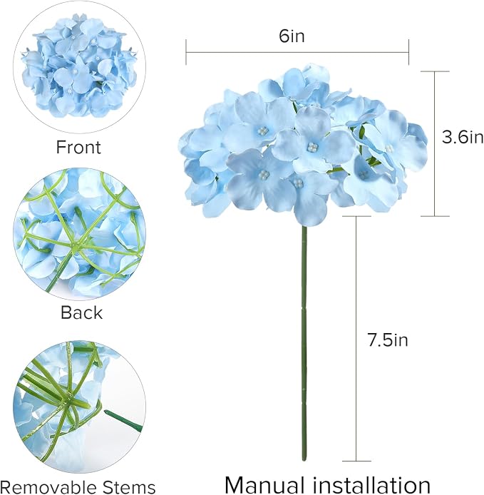 Auihiay 204Pcs Blue Hydrangea Artificial Flowers Bulk, Faux Hydrangeas | - Image 3