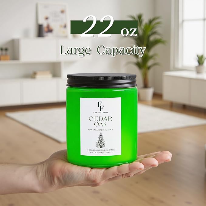 Cedar Oak Large Candle, 3-Wick 22oz Long Lasting Scented Candle | Natural Soy - Image 3