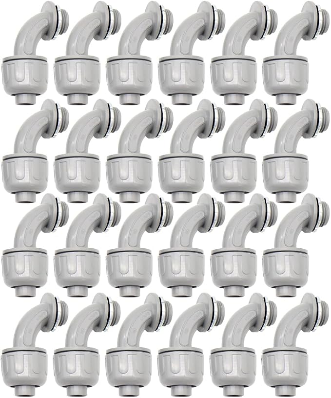 MAKERELE 24-Pack 1/2 Inch 90° PVC Liquid Tight Elbow Connectors | Flexible by MAKERELE