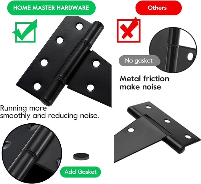 HOME MASTER HARDWARE 6" Heavy Duty Gate Hinges, 6 Pack T Strap Hinges | Steel - Image 4
