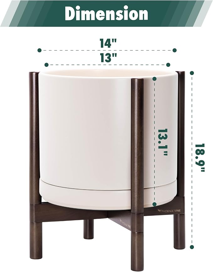 D'vine Dev Ceramic Pot with Walnut Wood Stand, 14 in, 55-B-T-8 | Mid-Century - Image 3