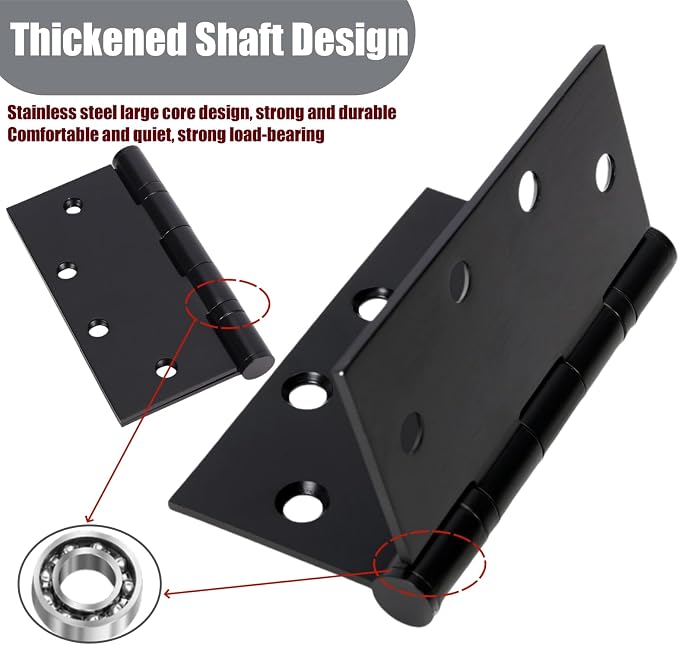 6Pcs 4.5 x 4.5 Inch Heavy Duty Door Hinges, Matte Black Commercial Door Hinges - Image 2